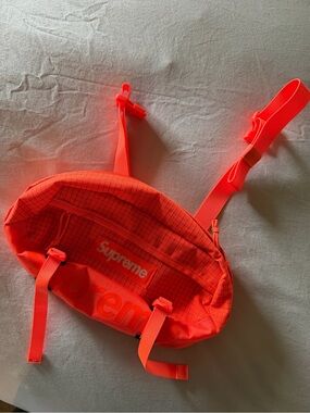 Supreme Neon Orange Grid Backpack with Logo Patch